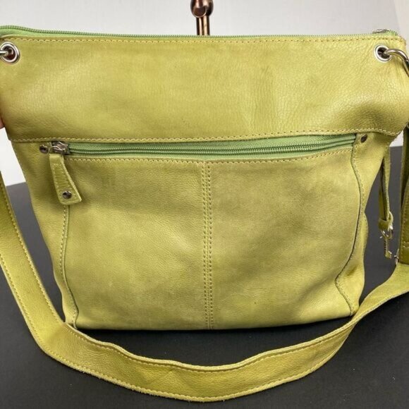 Fossil  green leather Crossbody bag with strap Zipper Pockets inner poccket - Picture 2 of 15